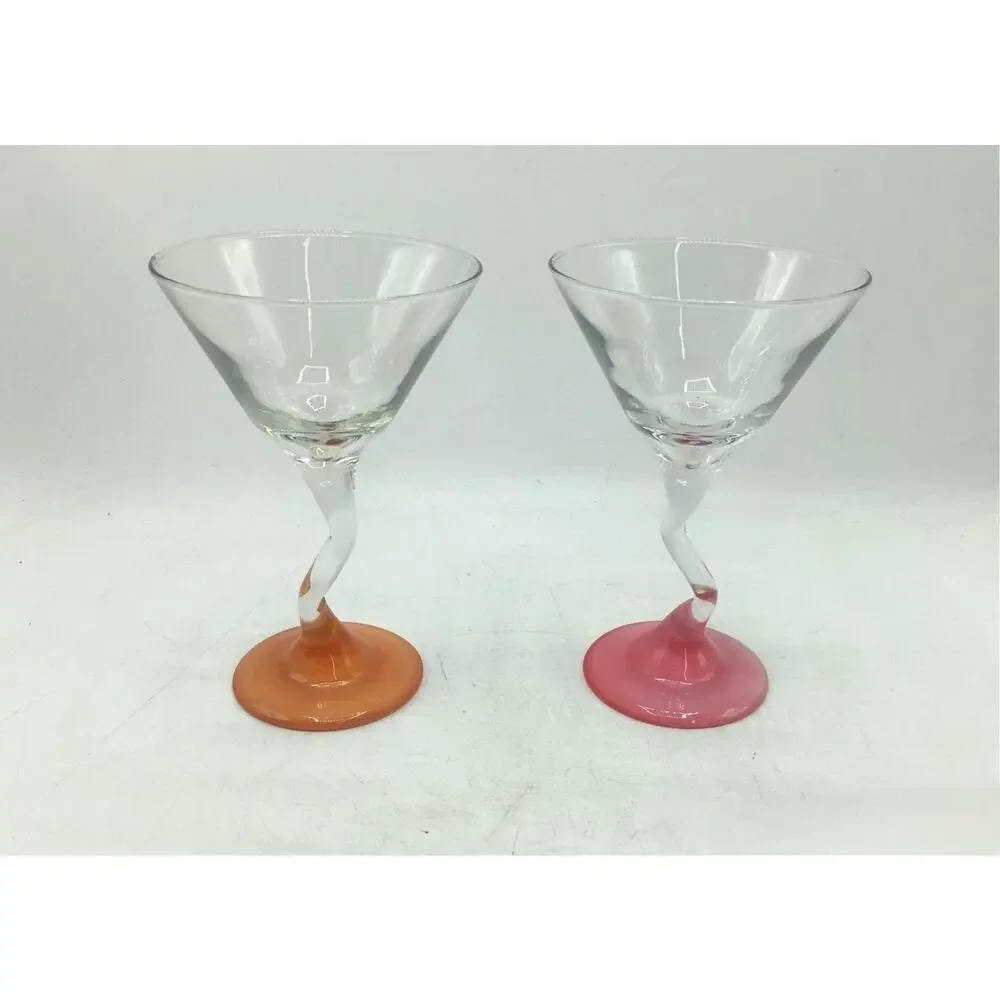 Libbey WATUSI Multicolor Martini Glasses Retro Zig Zag Stem Barware